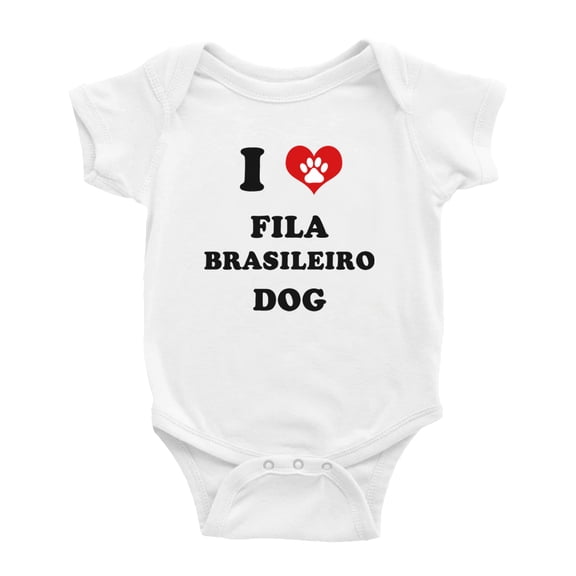 I Heart Fila Brasileiro Dog Funny Cute Baby Rompers Bodysuit (White, 6-12 Months)