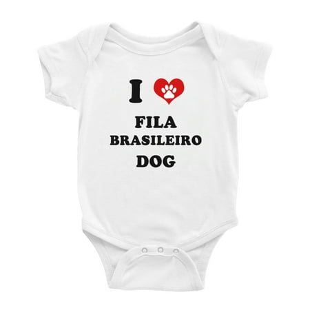 

I Heart Fila Brasileiro Dog Funny Cute Baby Rompers Bodysuit (White 6-12 Months)