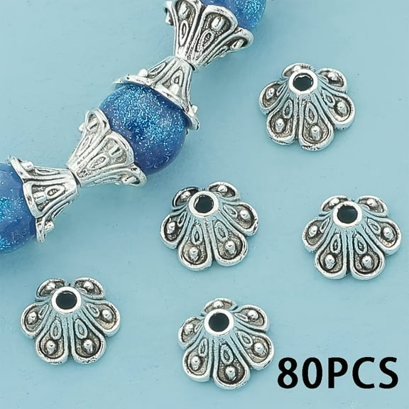 80/90/100pcs Vintage Style Alloy Trumpet Flower Cap, DIY Jewelry Making Spacer Beads, Suitable for Necklaces, Bracelets, Earrings And Anklets Handicrafts, Jewelry Making Supplies