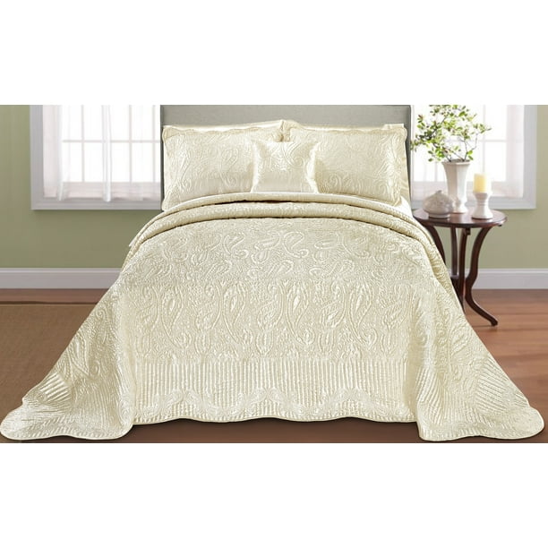 Home Soft Things 4 Piece Quilted Satin Bedspread Set Champagne