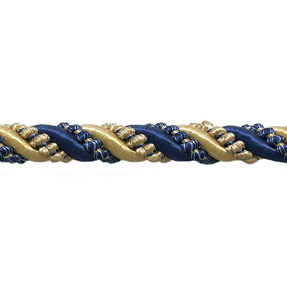 7/16" (1cm) Large Decorative Rope Cord Trim # 716I2NL,, Nautical Gold #1152 (Light Gold, Yellow Gold, Navy Blue) Sold By The Yard (36"/3 ft/0.9m)