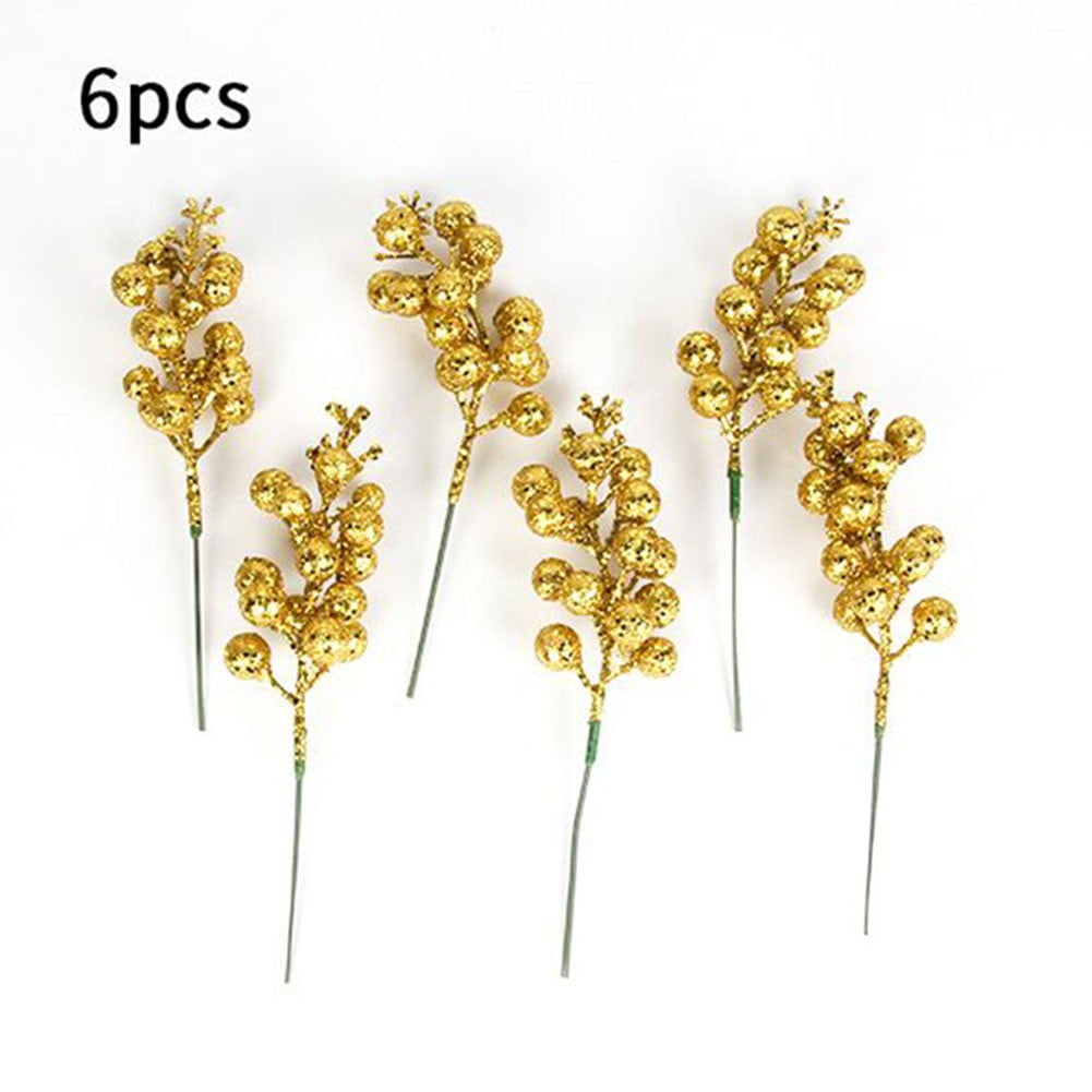 Fancy 6Pcs Artificial Gold Berry Stems, 7.87 Inch Burgundy Gold Berry