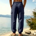 thumbnail image 4 of Homeyce Linen Pants Men with Elastic Waist Drawstring Wide Leg Pants with Deep Pockets Linen Cotton Trousers Yoga Beach Loose Fit Casual Summer Lounge Wear,Blue 2XL, 4 of 5
