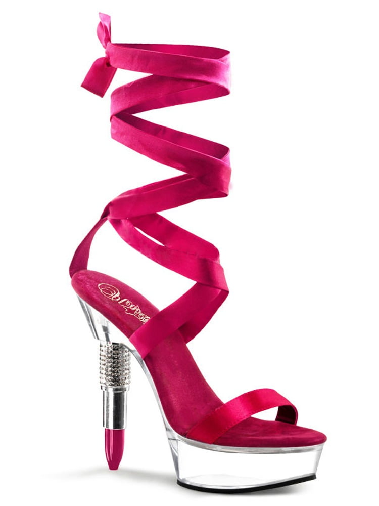 Pleaser Womens Lipstick Heel Sandals Fuchsia Pink Rhinestone Shoes