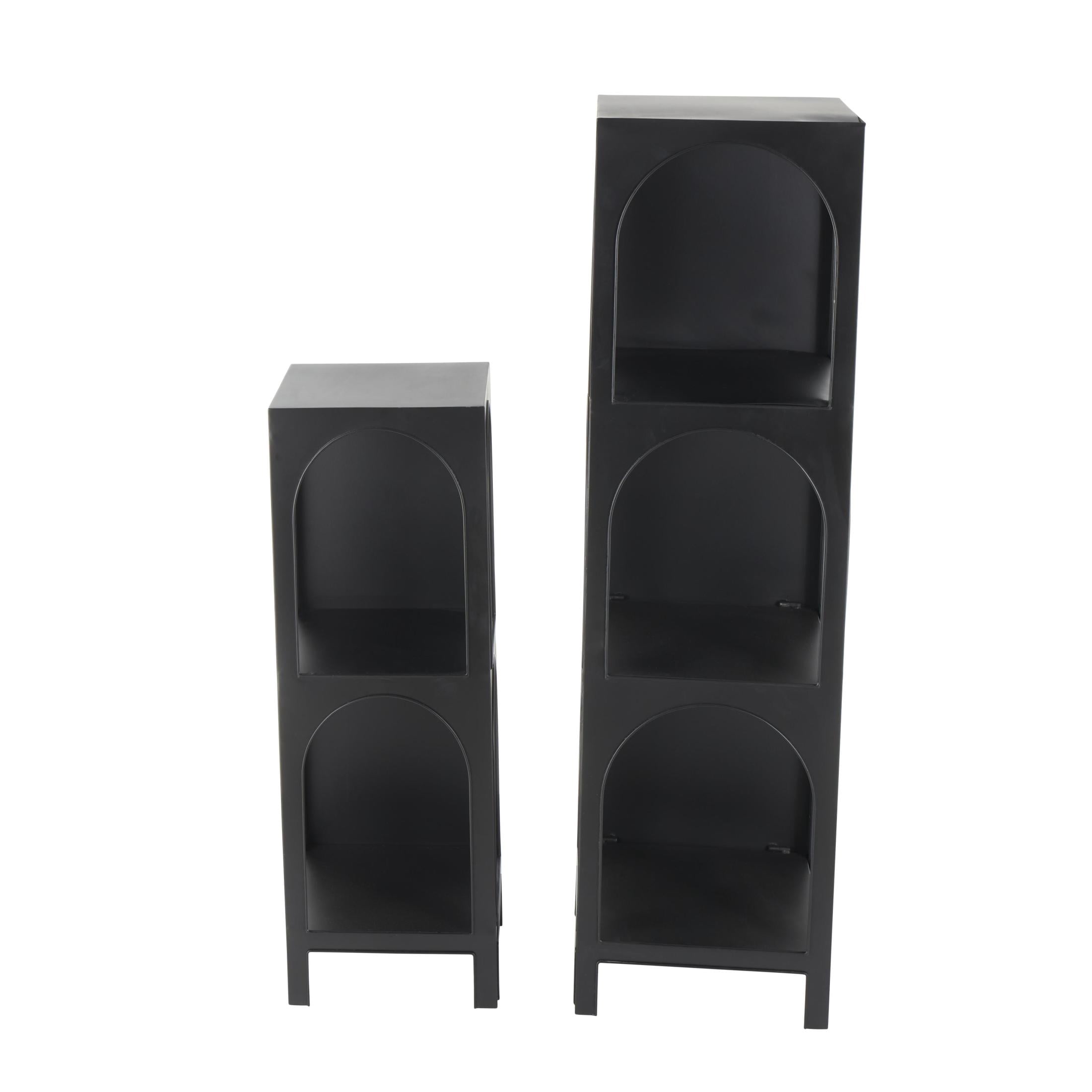 DecMode 47", 33"H Black Metal 5-Tier Shelving Unit with Arched Openings, 2-Pieces