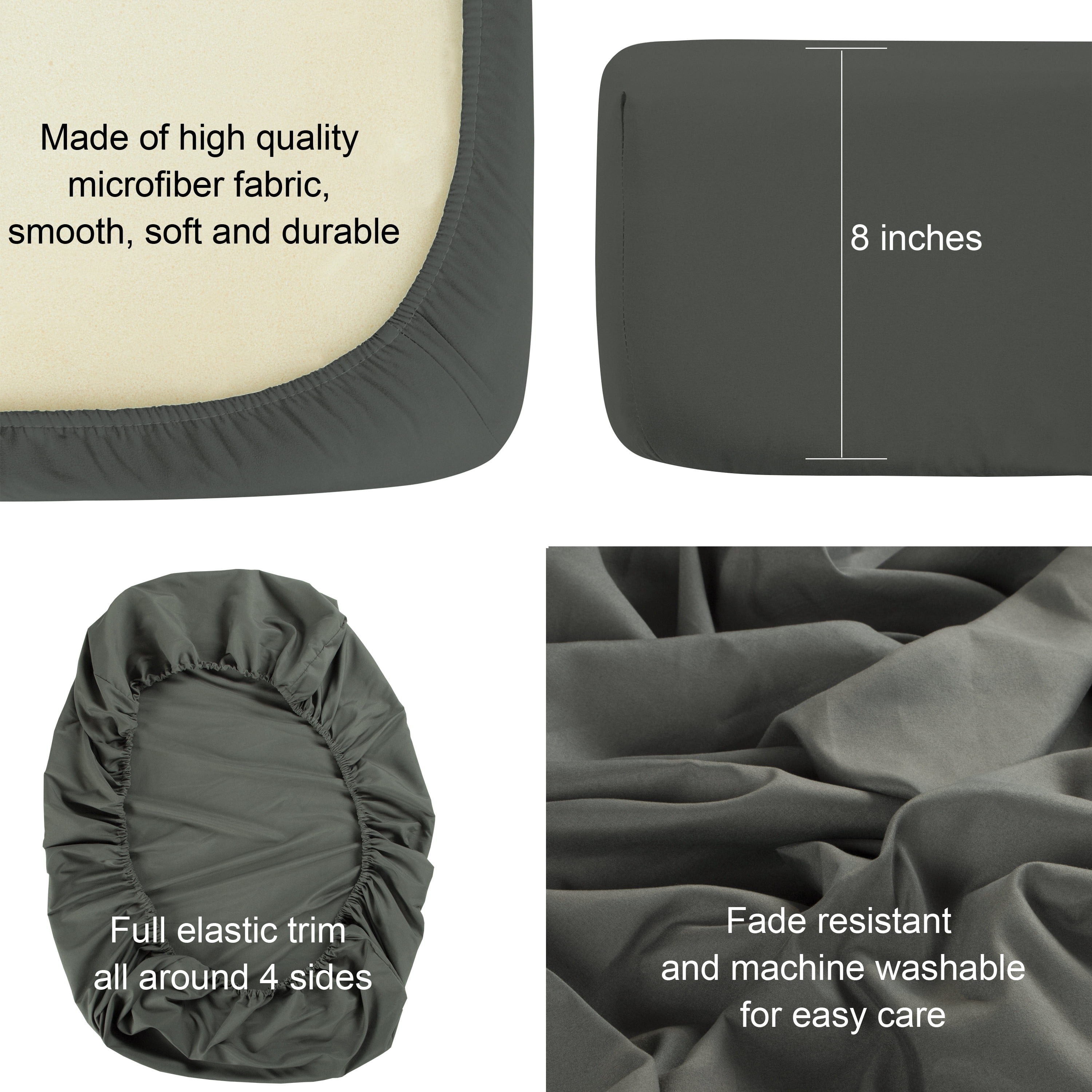 Microfiber Easy Care Fitted Crib Sheet, Ultra Soft and Cozy Crib Sheet for Baby Boys and Girls, Dark Gray, 28" x 52"