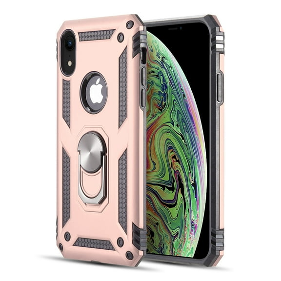 Apple iPhone XR (6.1 Inch) Phone Case Finger Ring Holder Kickstand 360° Rotable Clip Hybrid Shield Heavy Duty Armor Dual Layer Protective Hard Shell TPU Bumper Stand Cover gold for Apple iPhone Xr