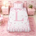 thumbnail image 4 of Meiyoeat Watercolor Letter L Print Twin Sheets 3pcs, Cute Stripes Bow Pattern Bedding, Pink White, 4 of 6