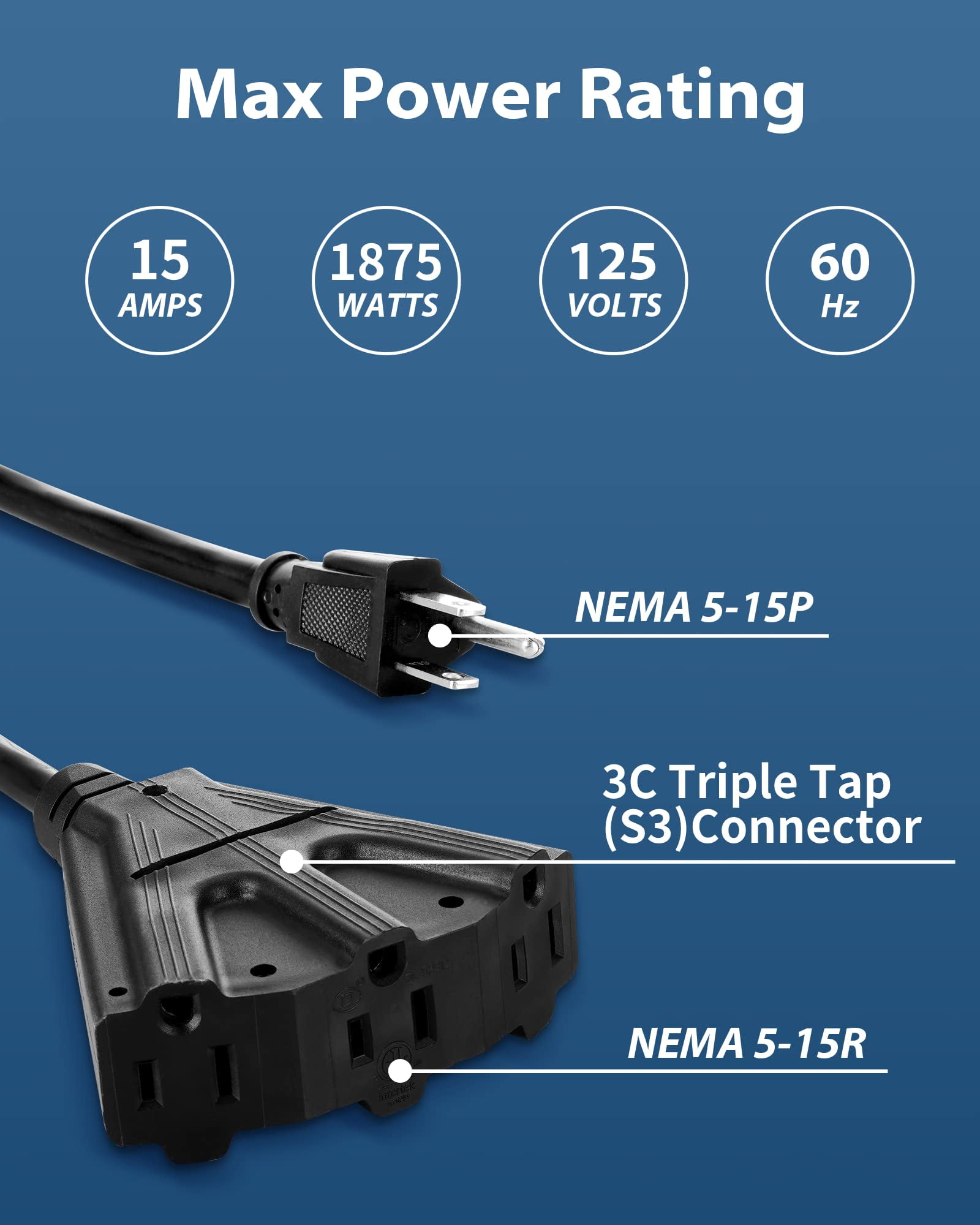 Cecarol Extension Cord Reel - Retractable 65FT, Triple Tap, Slow  Retraction, Circuit Breaker, Power Indicator - Black