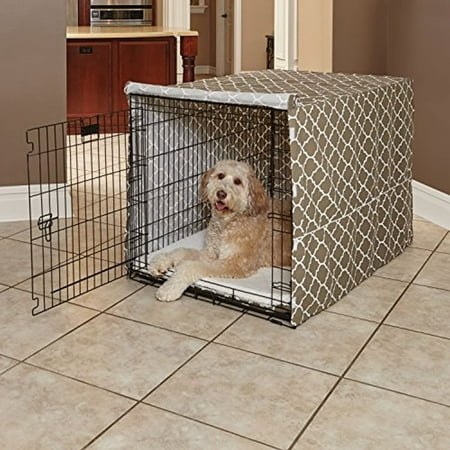 UPC: 0027773022770 | MidWest Dog Crate Cover Privacy Dog Crate Cover Fits MidWest Dog Crates Brown Geometric Pattern 48