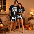 thumbnail image 5 of Halloween Pjs, Halloween Couple Matching Pajamas Set, Black Cool Skeleton Bone Print Short Sleeve Loungewear, Crop Top & Shorts Sleepwear, Soft Cozy Spooky Gothic Nightwear for Summer & Home Wear, L, 5 of 6