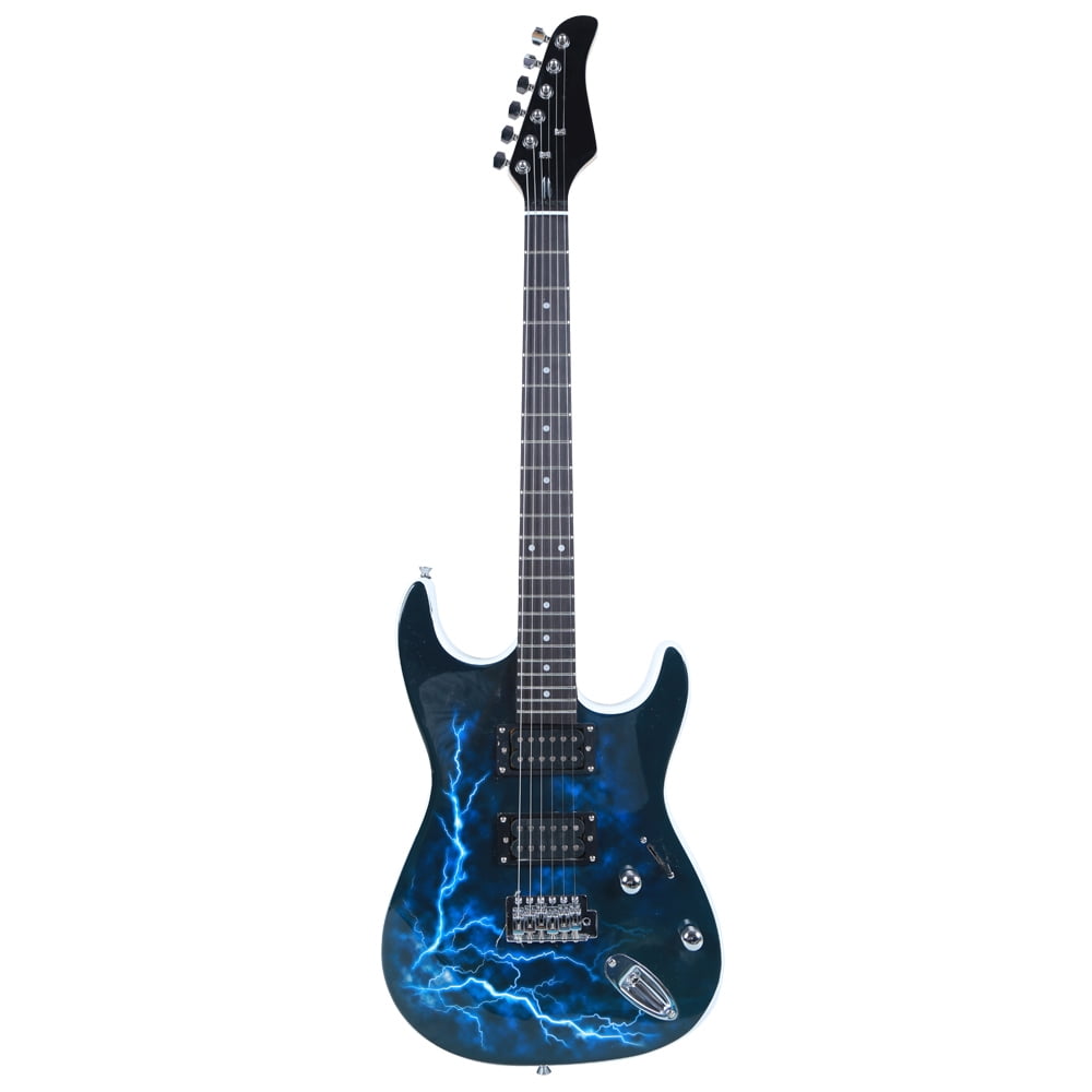 Tcbosik Electric Guitar with Strap, Bag, Plectrum, Power Wire, Tremolo Arm and Tools for Beginner, Lightning Style, Black & White