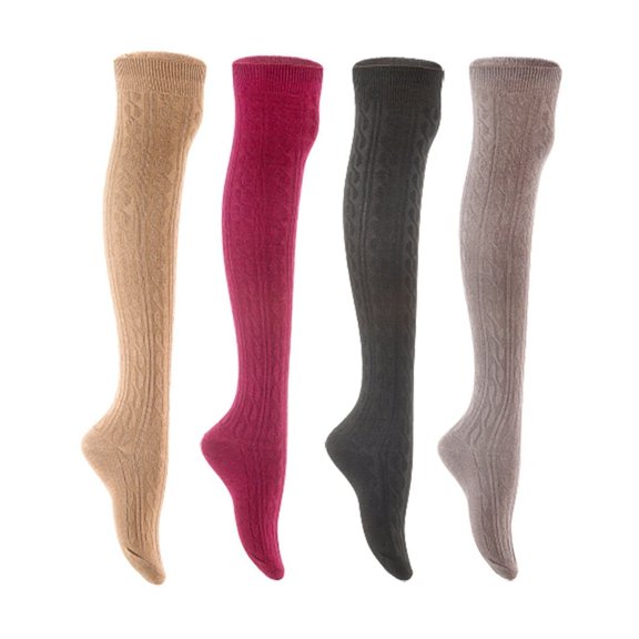 Lian LifeStyle Women's 4 Pair Adorable Comfortable Soft Thigh High Over Knee High Cotton Socks Size 6-9 L1024 Beige,Wine,Black,Dark Grey