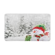 POP Smiling Happy Snowman Surrounded by Winter Landscape with Falling Snow Front Door Mat 30x18 Inches Welcome Doormat for Home Indoor Entrance Kitchen Patio
