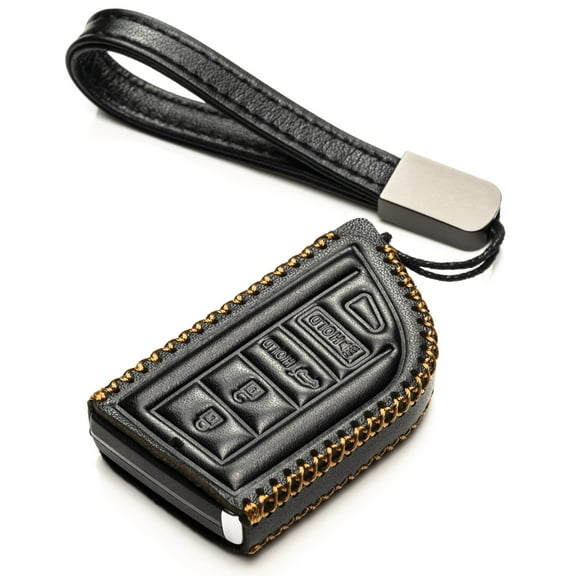 Vitodeco Genuine Leather Smart Key Fob Case with Leather Key Strap Compatible for Acura MDX, Acura RDX 2022 -2023 (4-Button, Black)