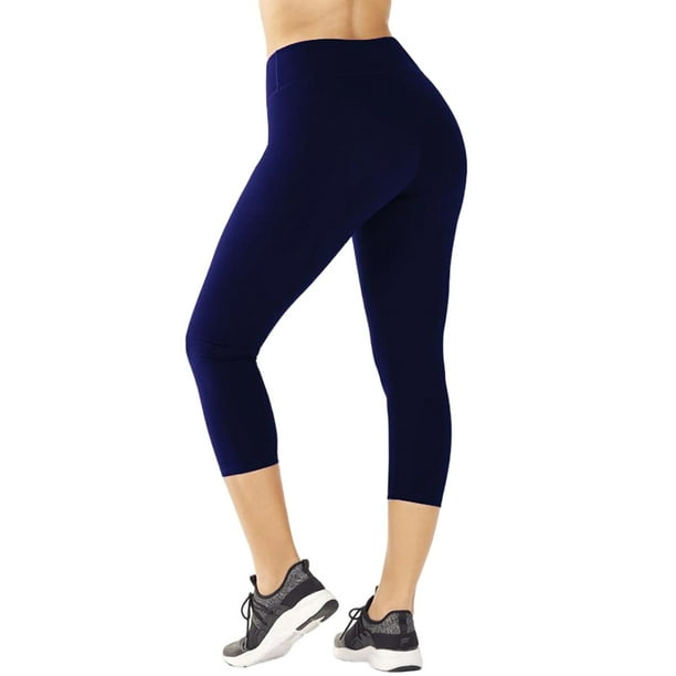 Sexy Dance Ladies Workout Pants Tummy Control Capri Leggings Solid Color Yoga  Cropped Athletic Bottoms High Waist Mini Trousers Navy Blue L/XL 