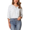 thumbnail image 1 of Blusa Boho de Mujeres INSPIRE CHIC con Estampado Floral, Cuello con Lazo, Manga 3/4, Tops Casual M Blanco Azul, 1 of 6