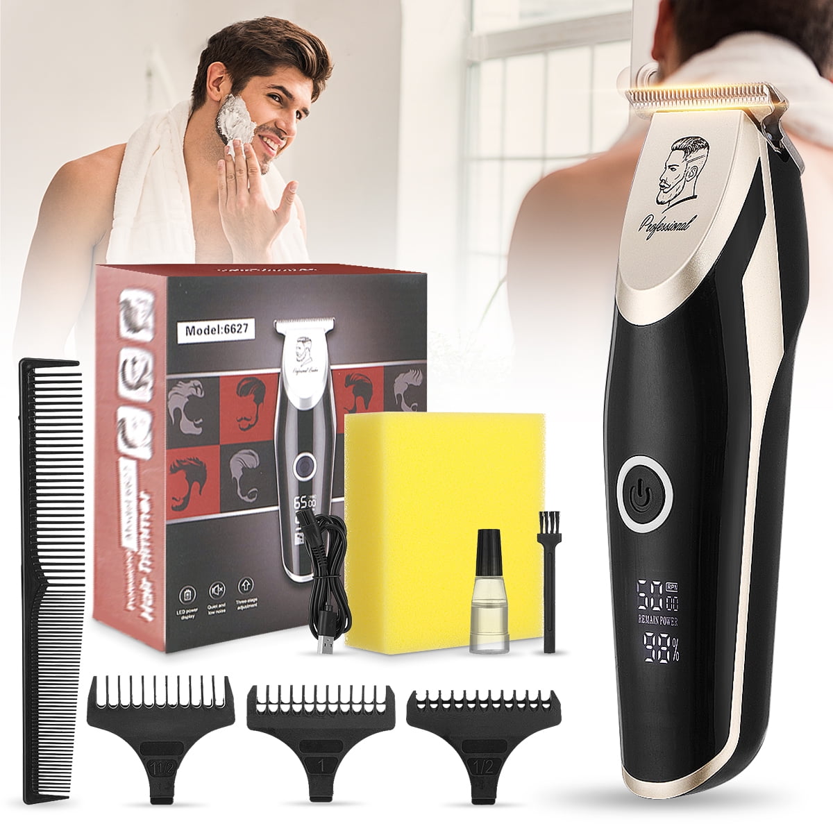 Men's Beard Trimmer - Cordless Hair Clippers - LED Display Hair Trimmer -  Professional Barber Shaving Grooming Machine Haircut Kit for Men -  