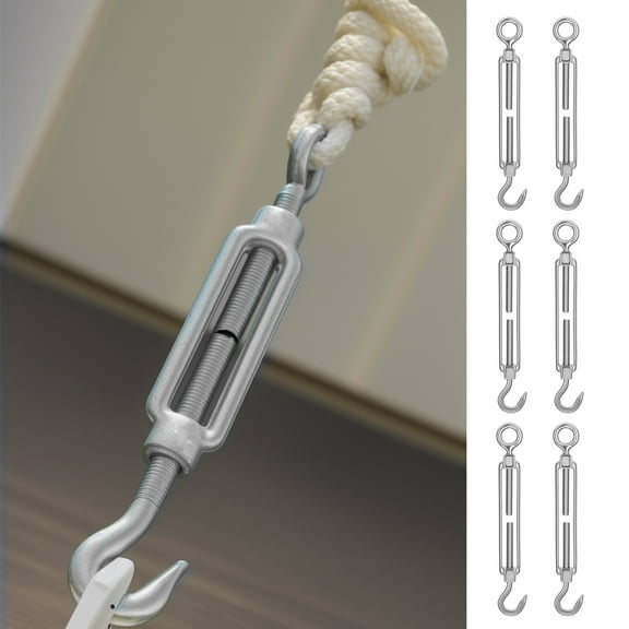 6Pcs M6 Turnbuckle Hook and Eye 304 Stainless Steel Wire Rope Tensioner Adjustable Turnbuckle Tensioner for Awning Trellis Garden Wire Rope