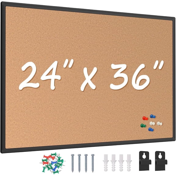 36" x 24" Cork Bulletin Board Aluminum Frame with 16 Pushpins, Wall and Office Decor for School, Home & Office,Silver