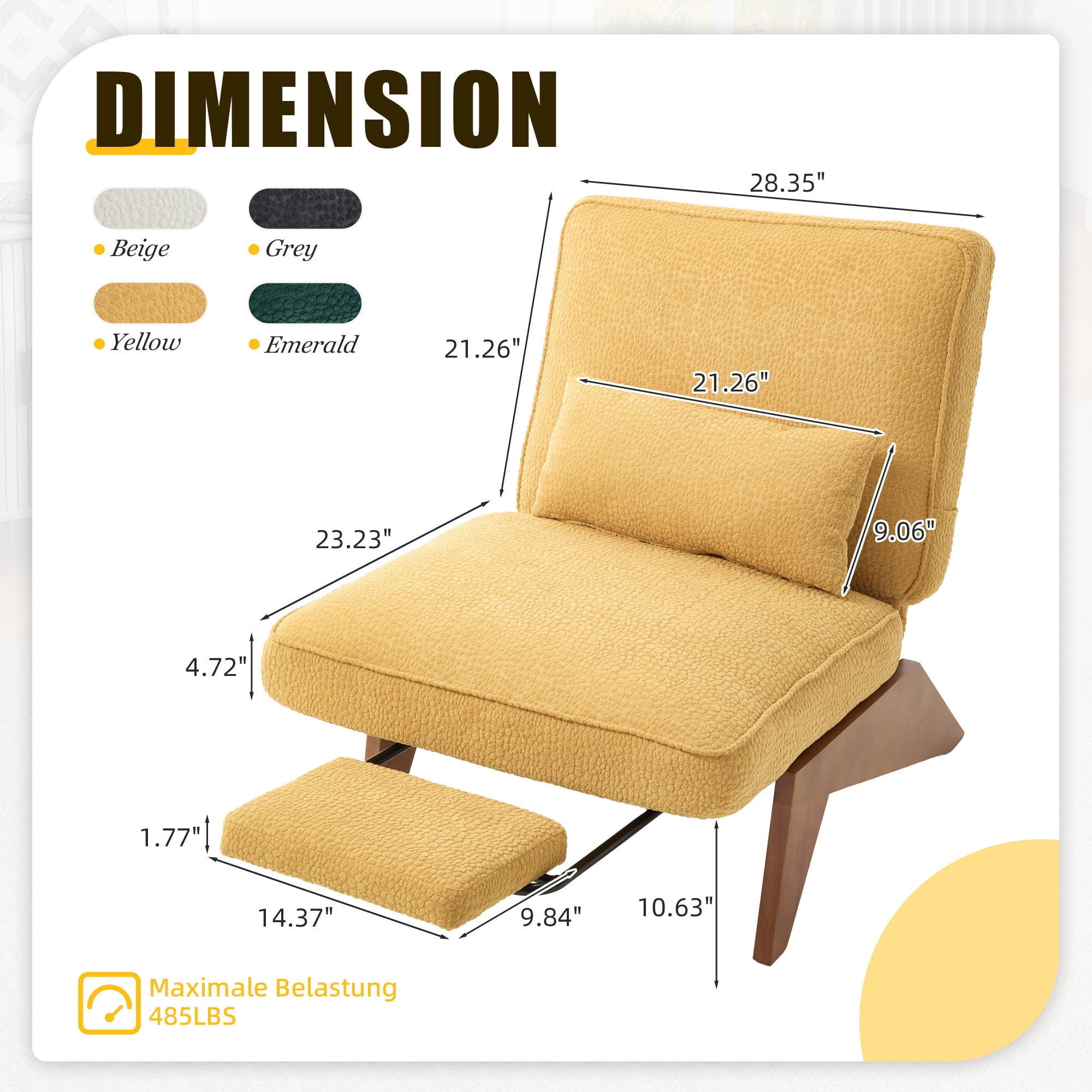 Homefun Modern Adjustable Lounge Chair with Footrest,Wooden Base Upholstered Recliner for Reading Rest Circle Fleece