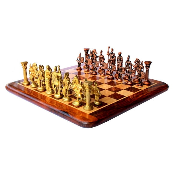 StonKraft 15" x 15" Collectible Rosewood Wooden Chess with brass roman Pieces Board Set