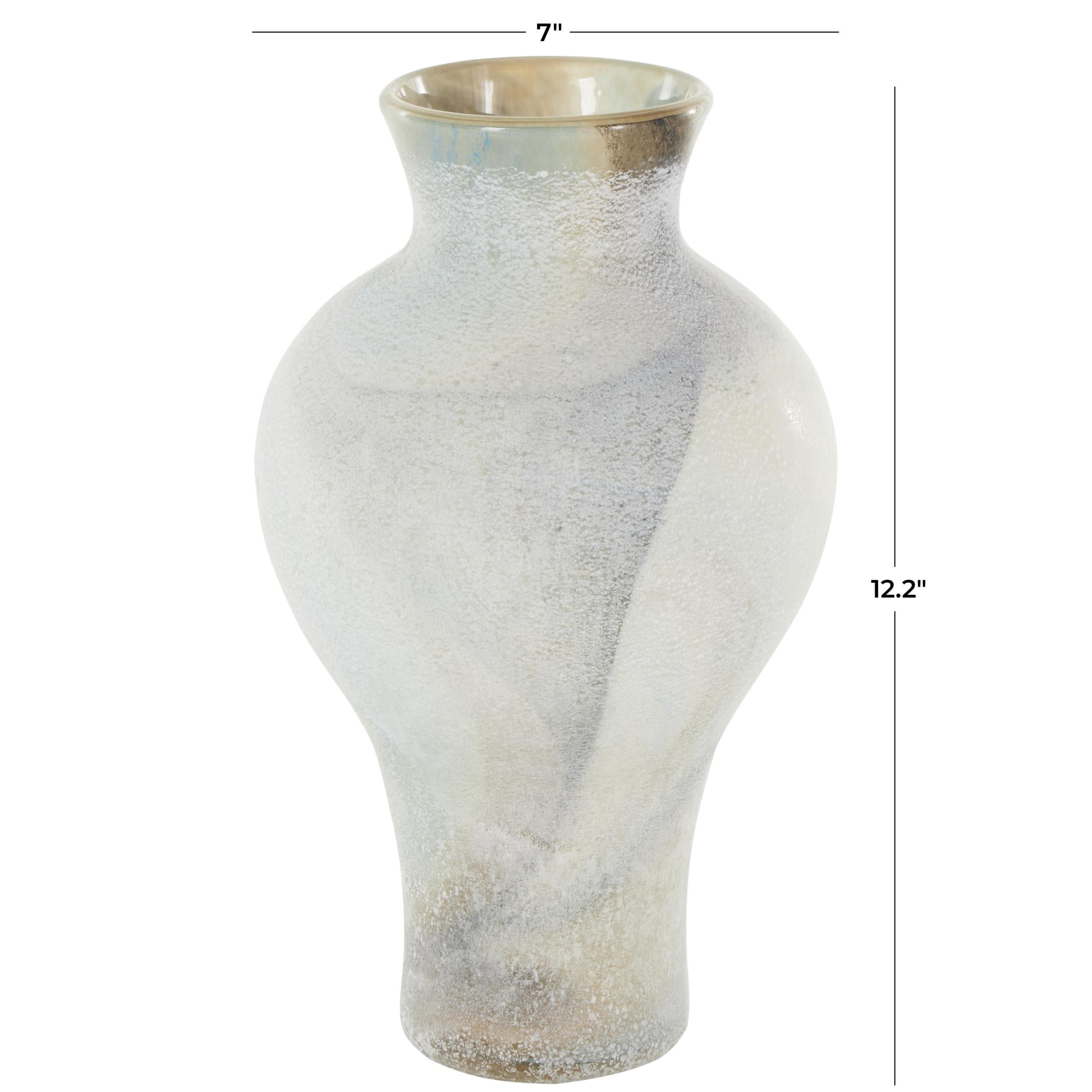DecMode 12" Distressed Cream Glass Vase with Blue and Tan Texturing