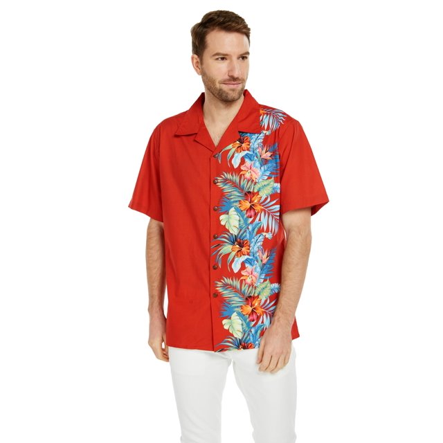 Hawaii Hangover Chemise en Coton Premium Aloha pour Hommes Orchidée Paradis Rouge TG