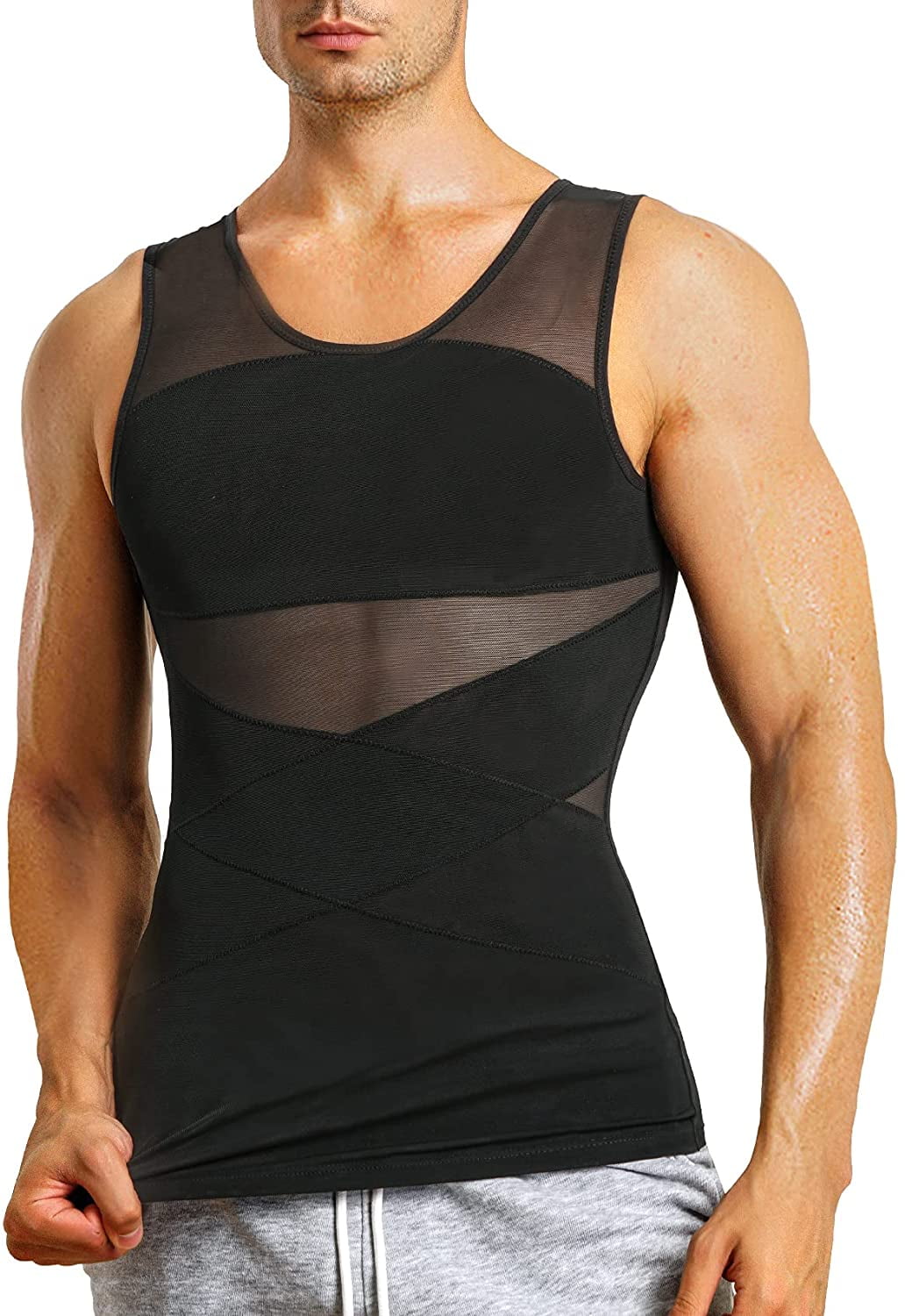Slimming Compression Flat Chest Abdominal Shaper Firm Support Vest Shirt for Men
