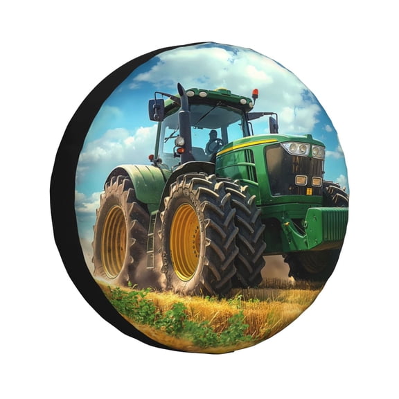 Logiee Green Tractor Field Print Spare Tire Cover, Universal Wheel Protectors,Waterproof Dust-Proof UV Sun Wheel Tire Cover,Fit for SUV, RV, Travel Trailer, Truck-14 inch