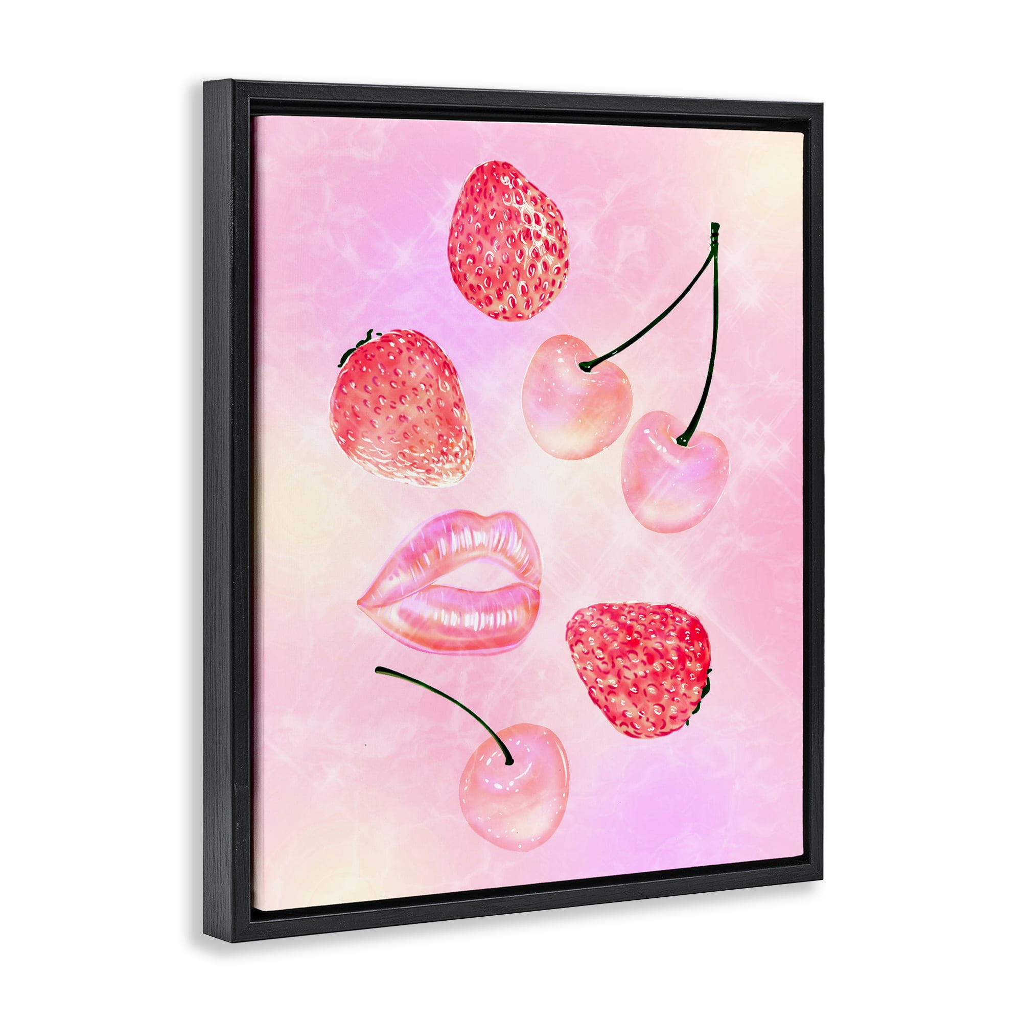 Pink Fruits and Kisses Black Framed Floater Canvas Wall Art, design by Ziwei Li