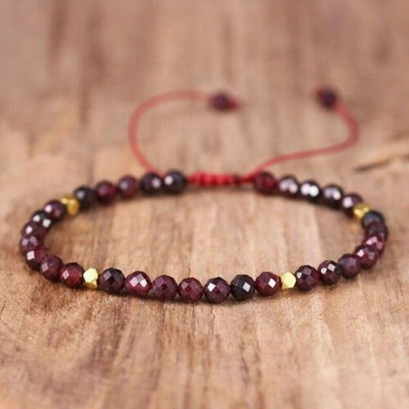 Natural Garnet Stone Dainty Bracelet Burgundy Gemstone Bracelet Minimalist