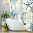 thumbnail image 4 of Nautical Coastal Shower Curtain,Blue White Beach Ocean Theme Bathroom Curtain,Seashell Starfish Coral Jellyfish Seahorse Fabric Bathtub Curtain,with Hooks,69X70 in, 4 of 4