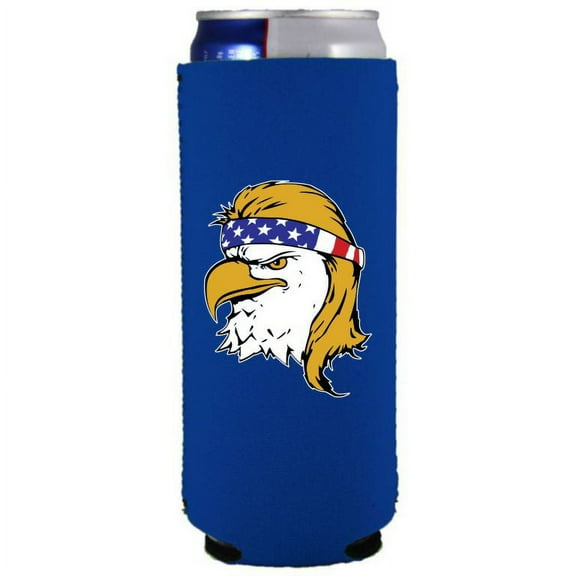 Eagle With Mullet & USA Bandana Slim Can Coolie (Royal Blue)