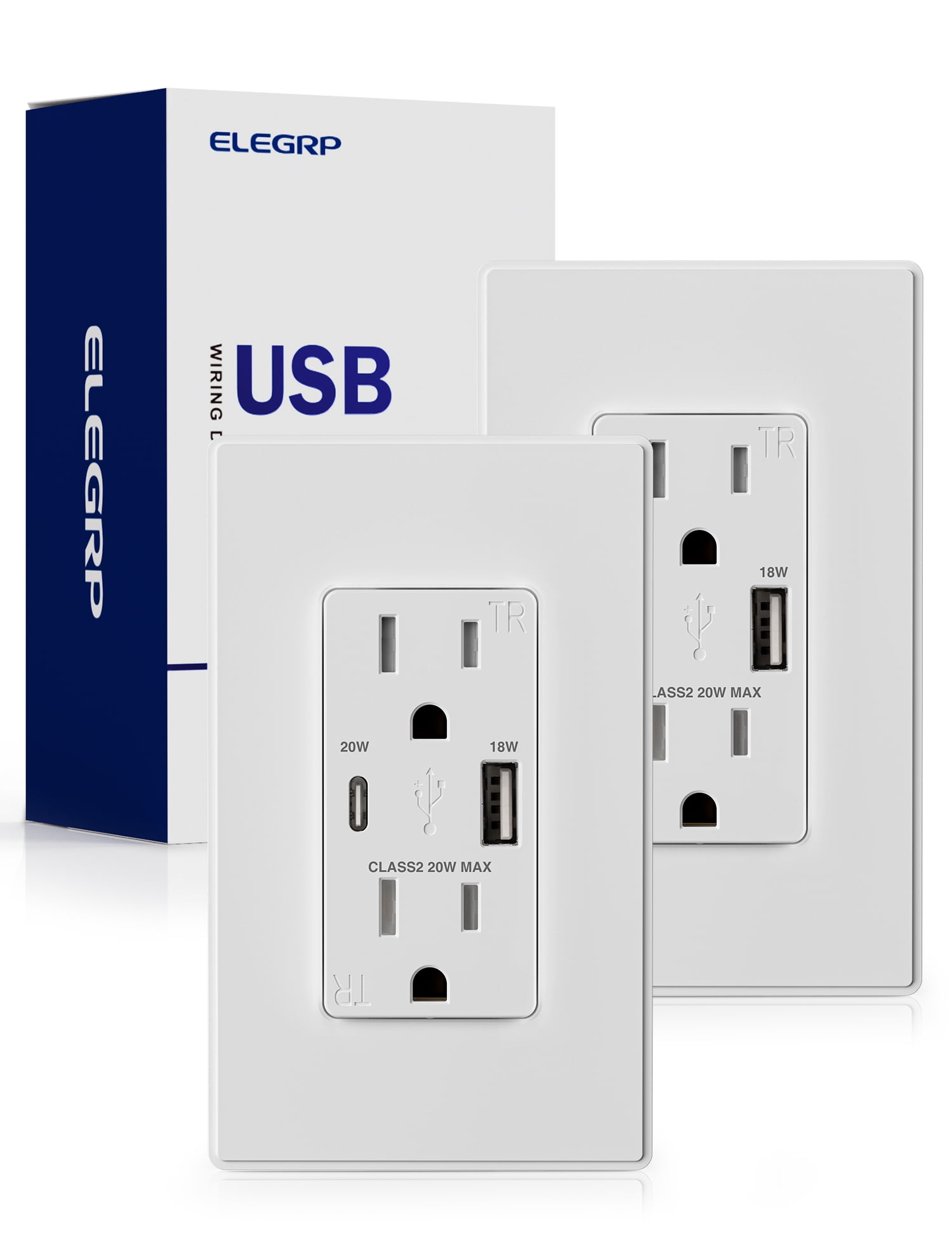 ELEGRP 20W USB Wall Outlet, Type A & Type C for Power Delivery PD3.0
