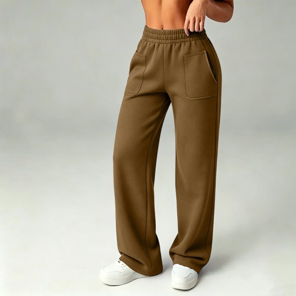 Qodauz Wide Leg Sweatpants Women Baggy Straight Leg Casual Pants Elastic Waist Track Pant with Pockets S-2XL