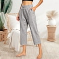 thumbnail image 3 of cocolona Womens Summer Casual High Waist Plus Size Capri Pants Elastic Waist Straight Wide Leg Cropped Pants with Pockets, 3 of 5