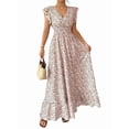 thumbnail image 3 of Women'S V Neck Floral Print Maxi Dress with Ruffle Sleeves and Smocked Waist Light Brown L, 3 of 7