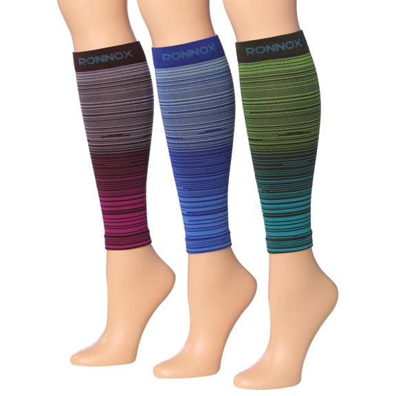 RONNOX Calf Compression Sleeve 3-Pairs (12-14 mmHg is Best Athletic & Medical for Women,Travel,Running,Nurses,Flight,Edema CP17-S