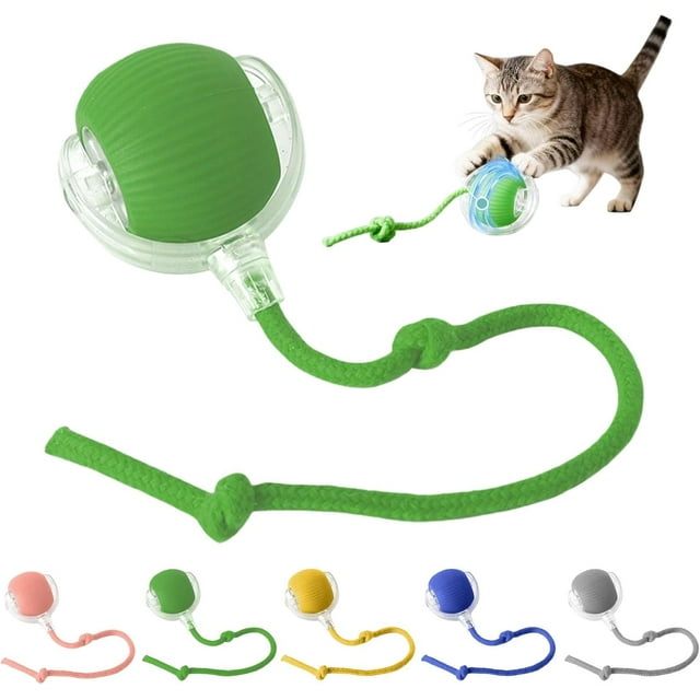Jouet pour Chat, Jouet Interactif pour Chat avec Balle et Queue, Jouets Roulants Rechargeables par USB, Mouvement 360° pour Chats et Chatons d'Intérieur, Jeu de Poursuite Intelligent, Vert