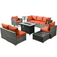 thumbnail image 2 of Ovios 10 Pieces Patio Fire Pit Set Outdoor Wicker Sectional Sofa Conversation Set with Swivel Rocking Chair,Orange Red, 2 of 7
