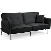Alden Design Fabric Covered Futon Sofa Bed with Adjustable Backrest, Black