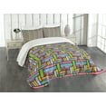 thumbnail image 3 of Ambesonne Abstract Quilted Bedspread Set 3 Pcs, Stars Swirls Lines Dots, King Size, Multicolor, 3 of 5