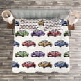 thumbnail image 3 of Ambesonne Cars Quilted Bedspread Set 3 Pcs, Colorful Fast Sports Car, King Size, Red Fern Green Purple, 3 of 3
