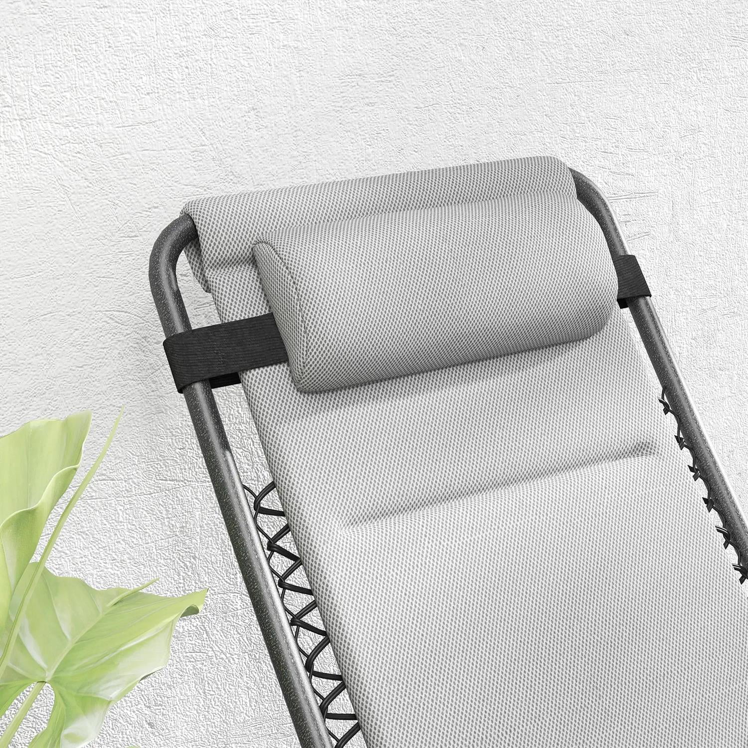 Demi Bonn Zero Gravity Lounge Chair Set, 2 Pieces Reclining Folding Outdoor Lounge Chairs with Headrest Side Tray for Porch, Balcony, Poolside, Gray