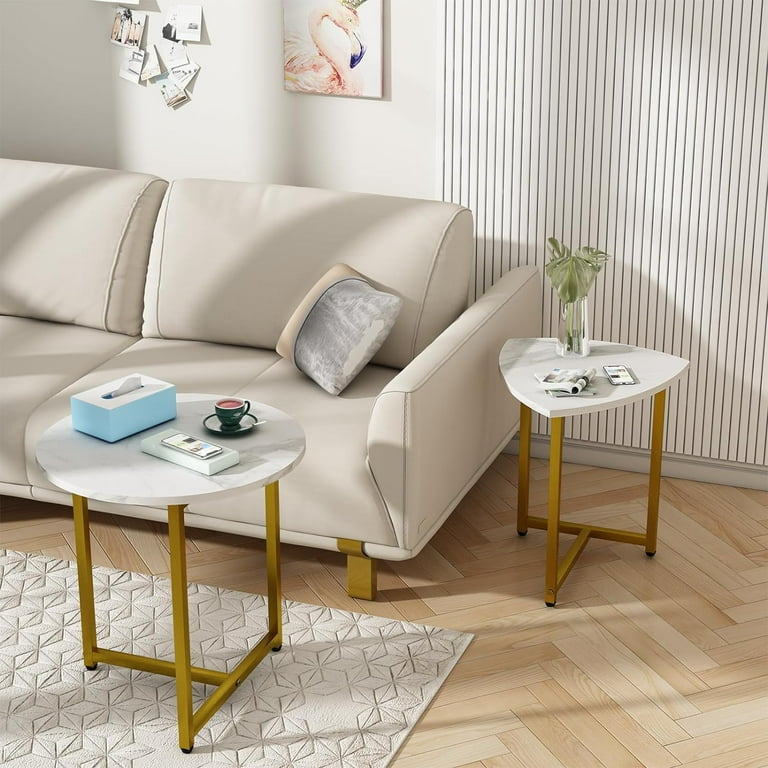 Nesting Table White Small Round Coffee Table,Set of End Tables