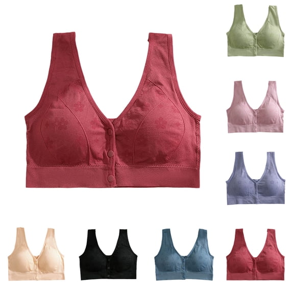 Women's Wireless Front Closure Breathable Sports Bra, Adjustable Straps Wide Straps for Yoga Gym Workout, Comfortable