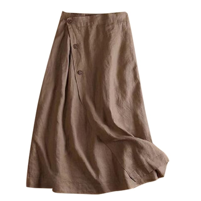 Vestido informal de línea A para mujer - Algodón y lino, cintura elástica, largo medio - M-XXL