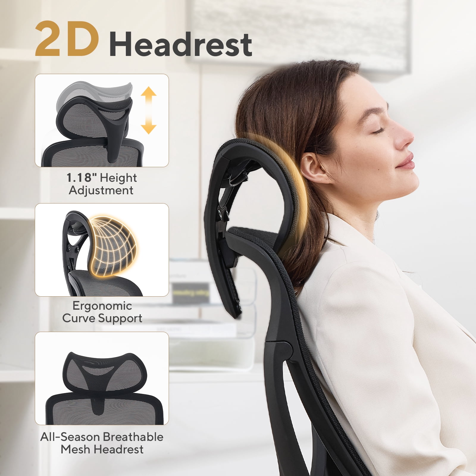 Nouhaus Apertura Ergonomic High Back Office Chair, Mesh Desk Chair with 3D Armrests and Dynamic Lumbar Support, Black