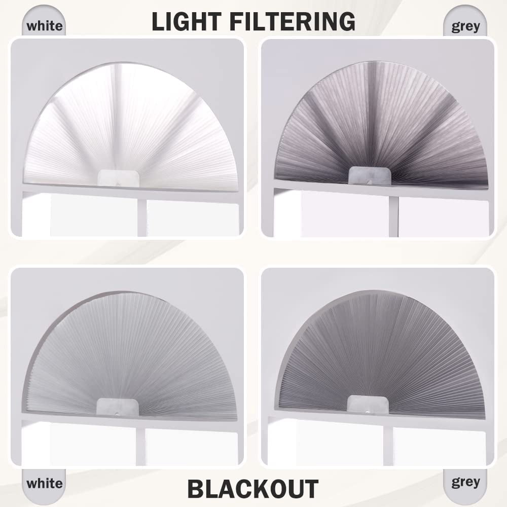 LUCKUP Arch Window Shades Half Circle Blackout Cellular Pleated Blinds Dual Color Semi Circular Honeycomb Windows Curtains for Half Moon Round Windows, Easy Cut and Install 36" W x 72" H, Grey-White